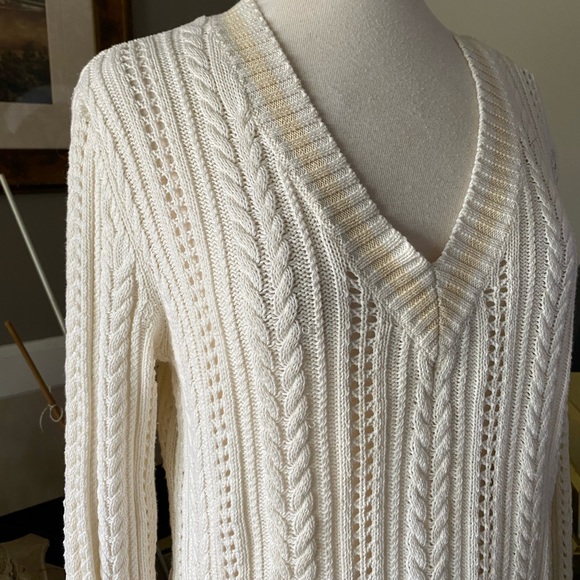 Lauren Ralph Lauren v-neck cable knit L/S cream, peach large, 100% cotton - Picture 4 of 9